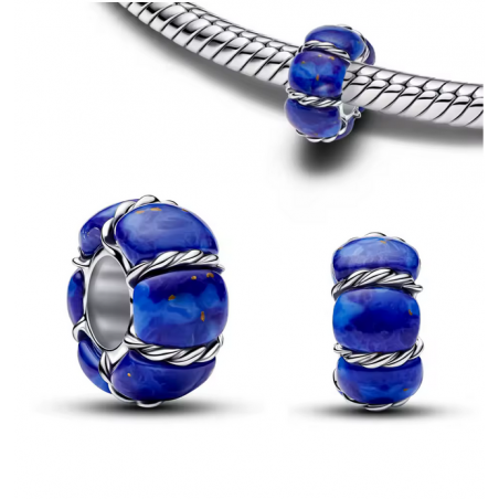Charm murano bleu corde bleu argent pour bracelet