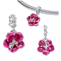 Charm fleur hibiscus rose vacances argent pour bracelet