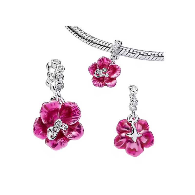 Charm fleur hibiscus rose vacances argent pour bracelet