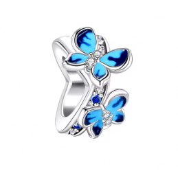 Charm séparateur espaceur pour bracelet deux papillons bleus