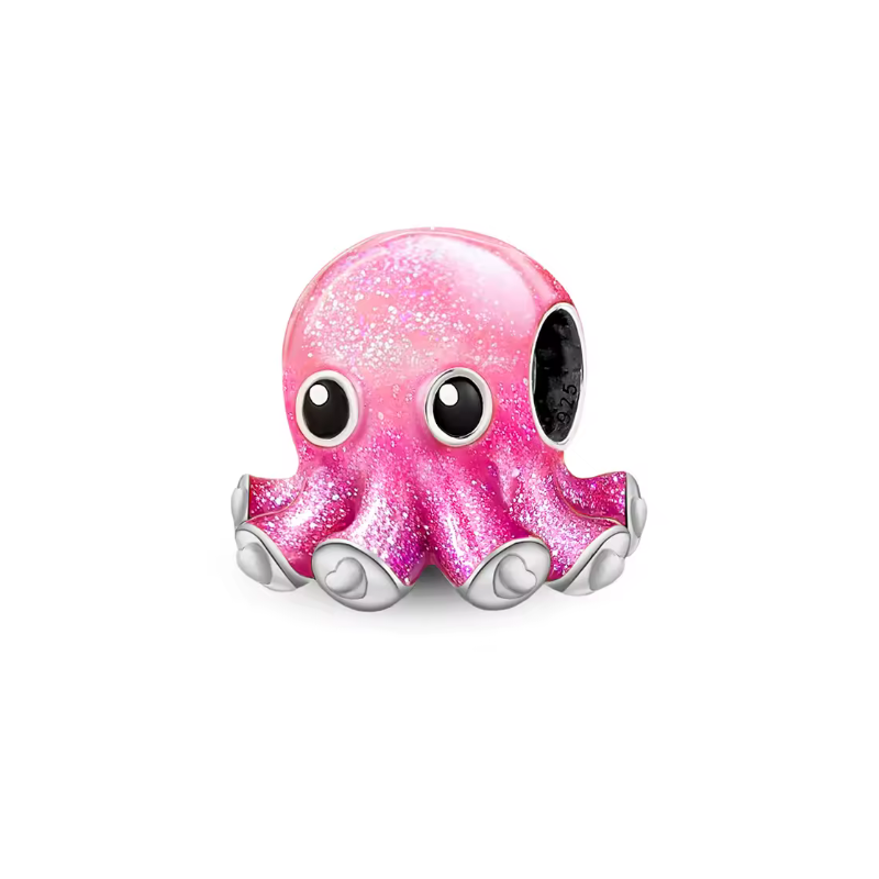 Charm bébé pieuvre poulpe rose argent pour bracelet