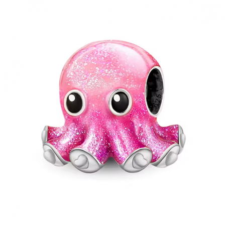 Charm bébé pieuvre poulpe rose argent pour bracelet