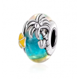 Charm verre palmier étoile de mer bleu jaune pour bracelet
