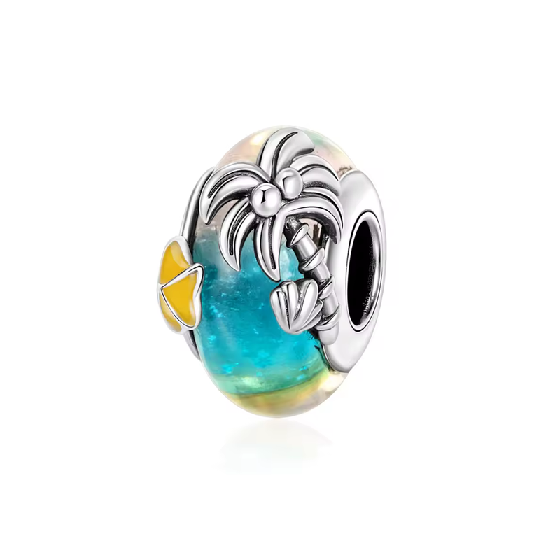 Charm verre palmier étoile de mer bleu jaune pour bracelet