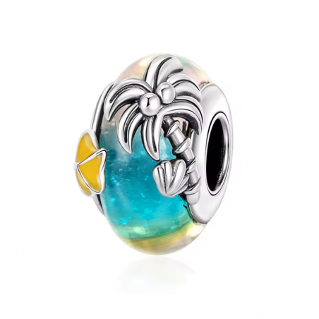 Charm verre palmier étoile de mer bleu jaune pour bracelet