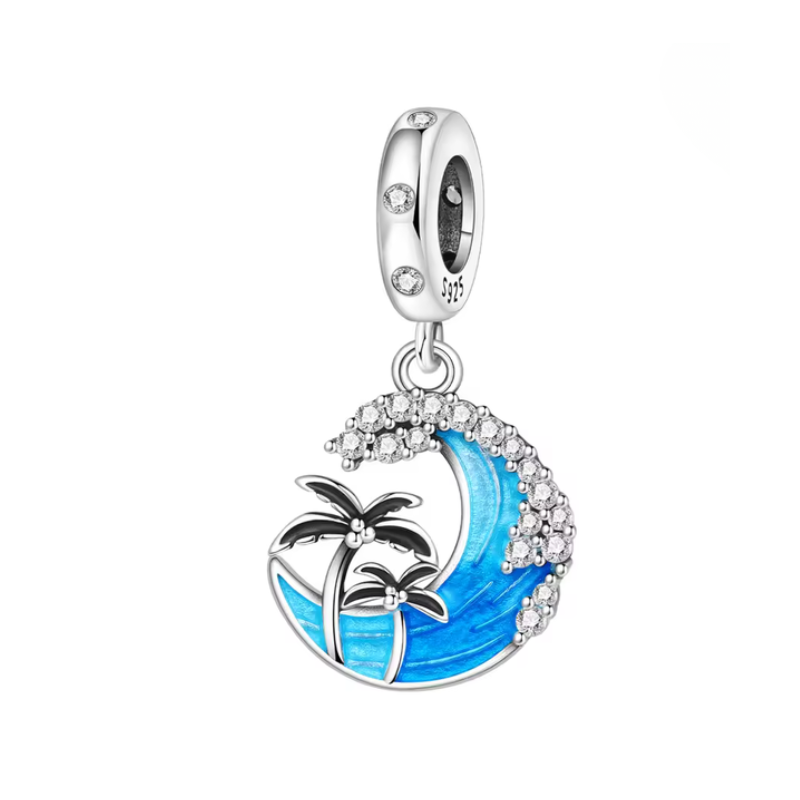 Charm vague mer palmier strass blanc pour bracelet