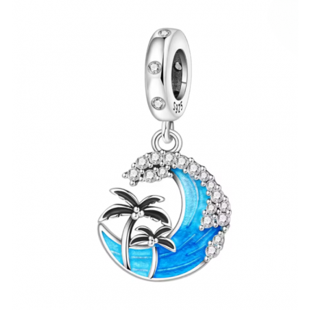 Charm vague mer palmier strass blanc pour bracelet