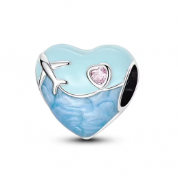 Charm coeur bleu avion pierre rose pour bracelet