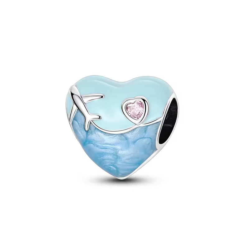 Charm coeur bleu avion pierre rose pour bracelet
