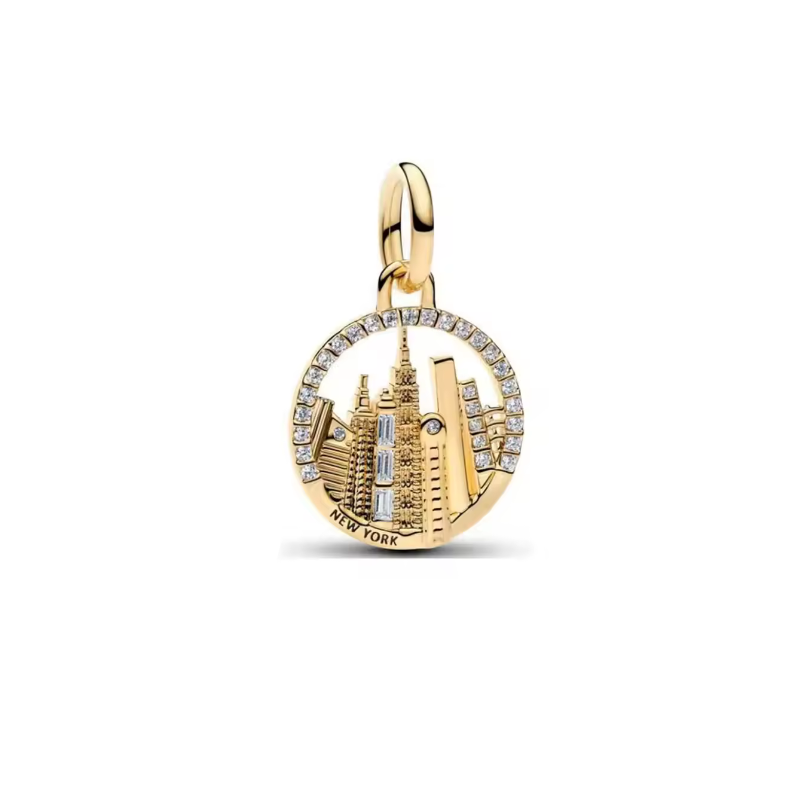 Charm ville new york building immeuble doré pour bracelet