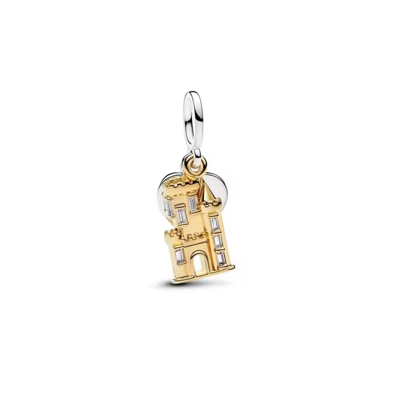 Charm duo bicolore chateau doré et coeur pour bracelet