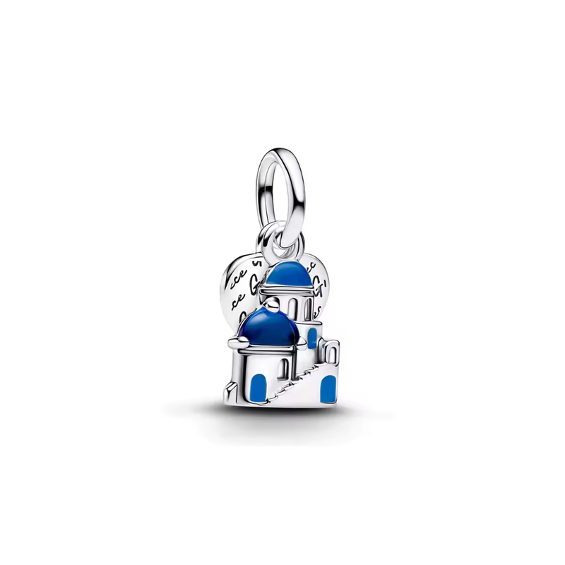 Charm village méditérranéen maison bleue santorin avec coeur pour bracelet