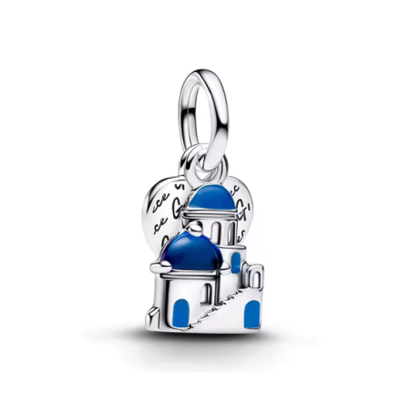 Charm village méditérranéen maison bleue santorin avec coeur pour bracelet