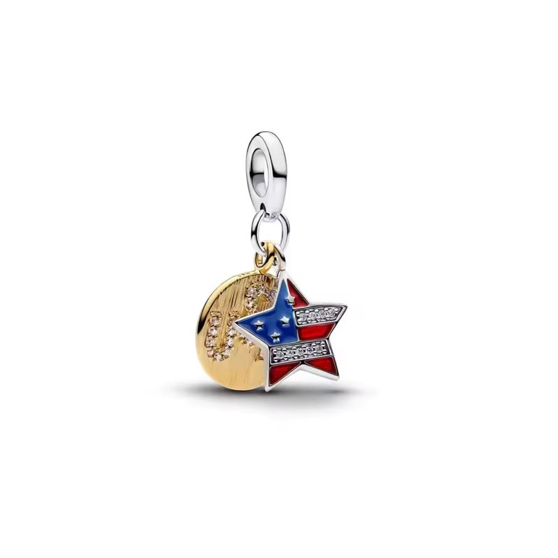 Charm rond doré étoile drapeau USA pour bracelet
