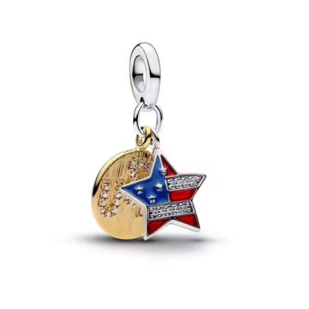 Charm rond doré étoile drapeau USA pour bracelet
