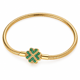Bracelet pour charm doré trèfle strass vert chevron