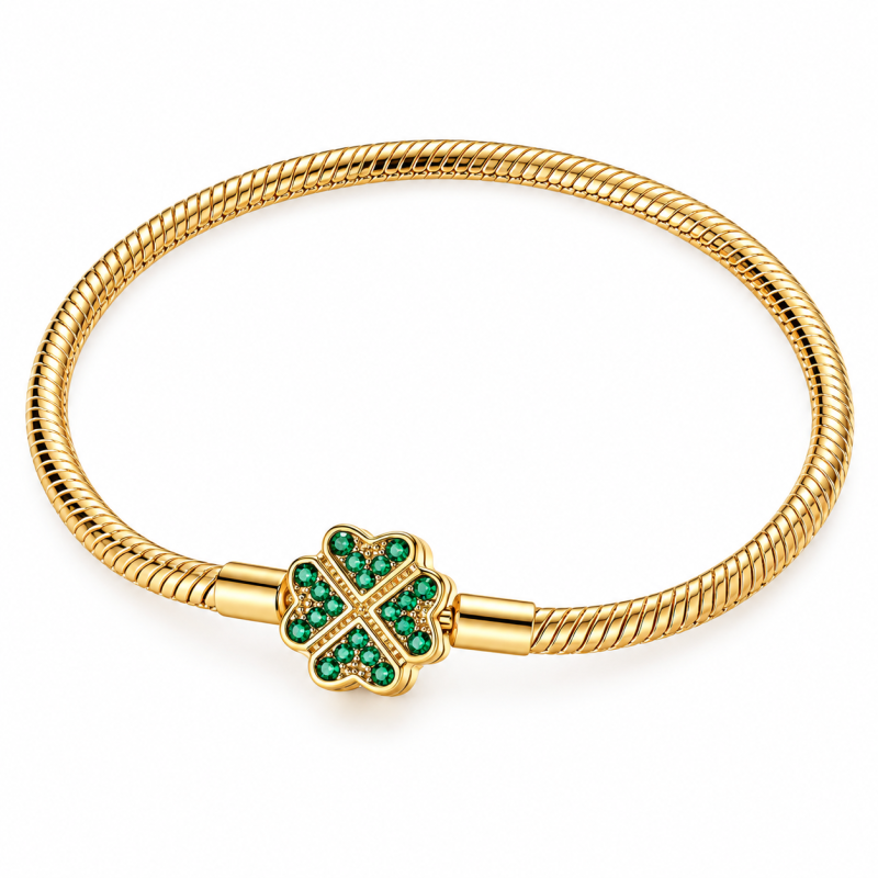 Bracelet pour charm doré trèfle strass vert chevron