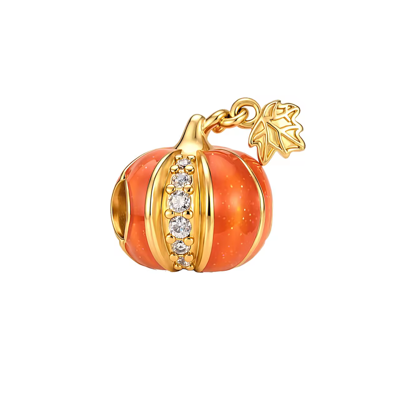 Charm citrouille et feuille doré strass blanc pour bracelet