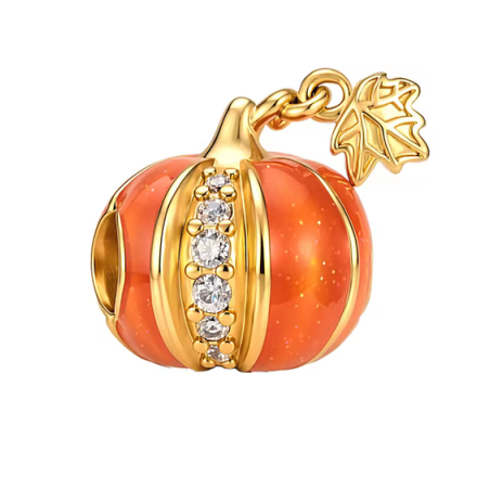 Charm citrouille et feuille doré strass blanc pour bracelet