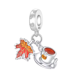 Charm tasse de thé et feuille automne pour bracelet