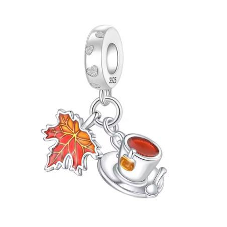 Charm tasse de thé et feuille automne pour bracelet
