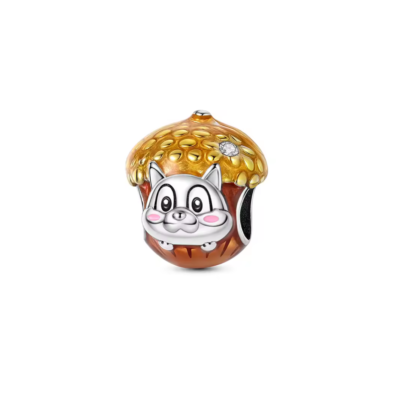 Charm gland marron avec tête d'écureuil pour bracelet