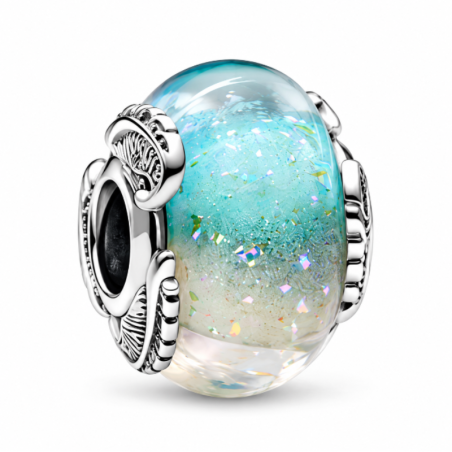 Charm murano bleu blanc nacré plume pour bracelet