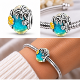 Charm verre palmier étoile de mer bleu jaune pour bracelet