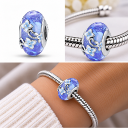 Charm séparateur murano fleur pierre bleu pour bracelet