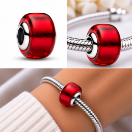 Charm séparateur murano rouge lisse pour bracelet