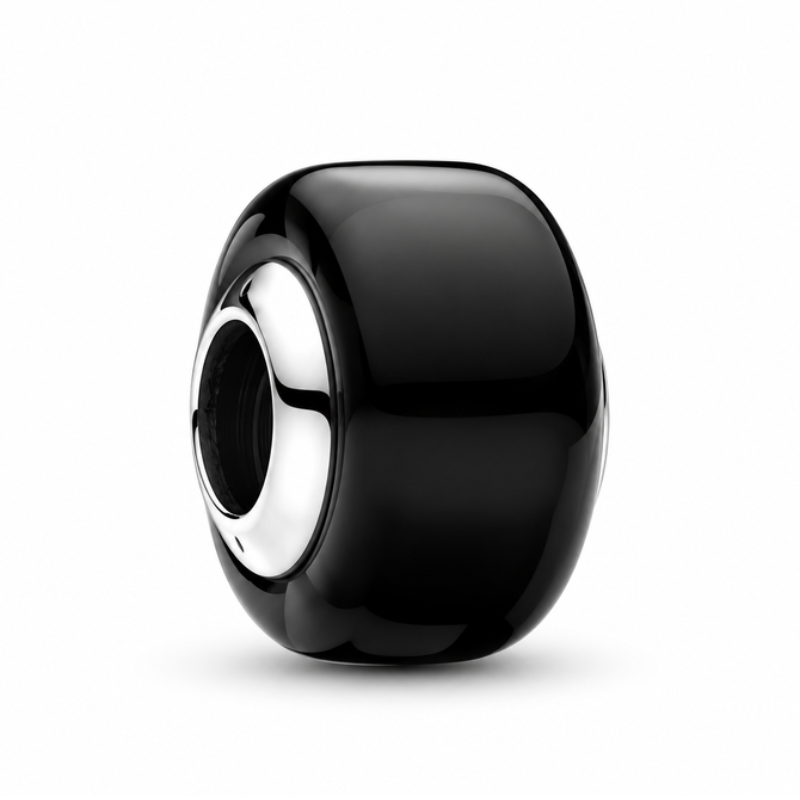 Charm séparateur murano noir lisse pour bracelet
