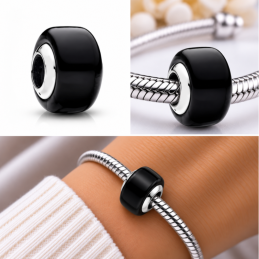 Charm séparateur murano noir lisse pour bracelet