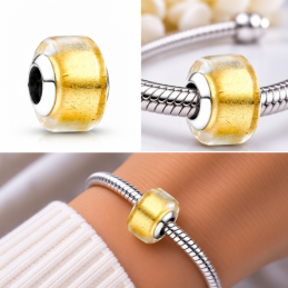 Charm séparateur murano jaune lisse pour bracelet