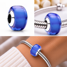 Charm séparateur murano bleu lisse pour bracelet