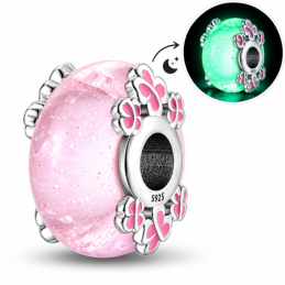 Charm séparateur espaceur phosphorescent murano papillon rose pour bracelet