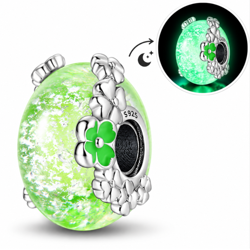 Charm séparateur espaceur phosphorescent murano fleur verte pour bracelet