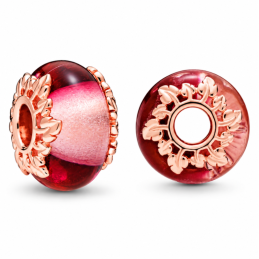 Charm murano séparateur couronne de feuille rose pour bracelet