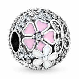 Charm boule fleur rose blanche strass clips pour bracelet séparateur
