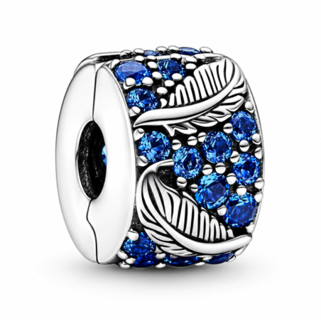 Charm séparateur clip plume strass bleu pour bracelet