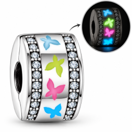 Charm séparateur clip phosphorescent papillon rose bleu vert pour bracelet