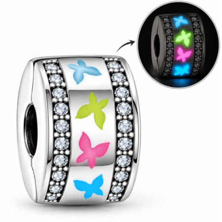 Charm séparateur clip phosphorescent papillon rose bleu vert pour bracelet