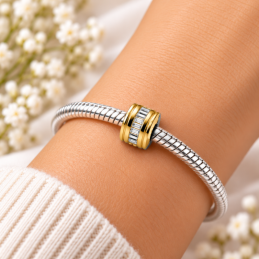 Charm séparateur clip lisse strass blanc bicolore pour bracelet