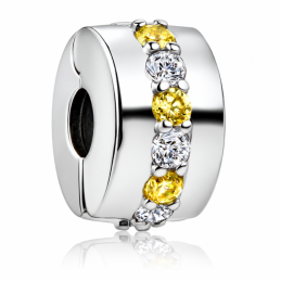 Charm cylindre couronne strass jaune blanc clips pour bracelet séparateur