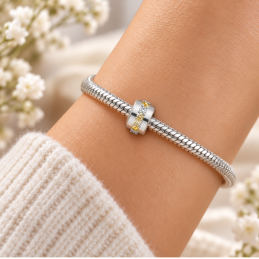 Charm cylindre couronne strass jaune blanc clips pour bracelet séparateur