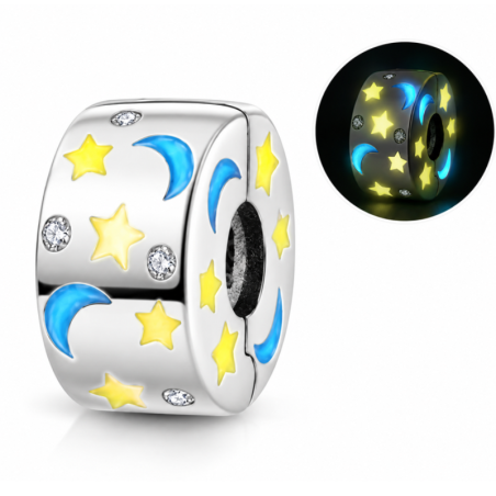 Charm séparateur clip phosphorescent lune étoile pour bracelet