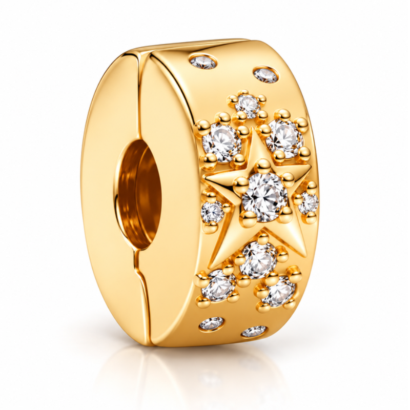 Charm séparateur clip étoile strass doré pour bracelet