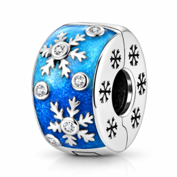 Charm séparateur clip bleu flocon strass pour bracelet