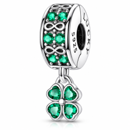 Charm séparateur clip infini trèfle strass vert pour bracelet