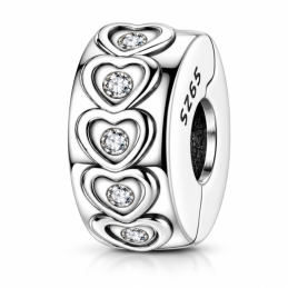Charm petit coeur strass blanc clips pour bracelet séparateur