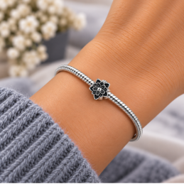 Charm séparateur espaceur pour bracelet grande fleur noire